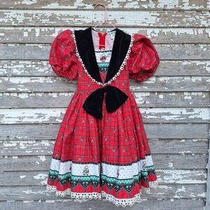 Vintage Daisy Kingdom Factory Made Red Plaid Christmas Holiday Dress Size 4
